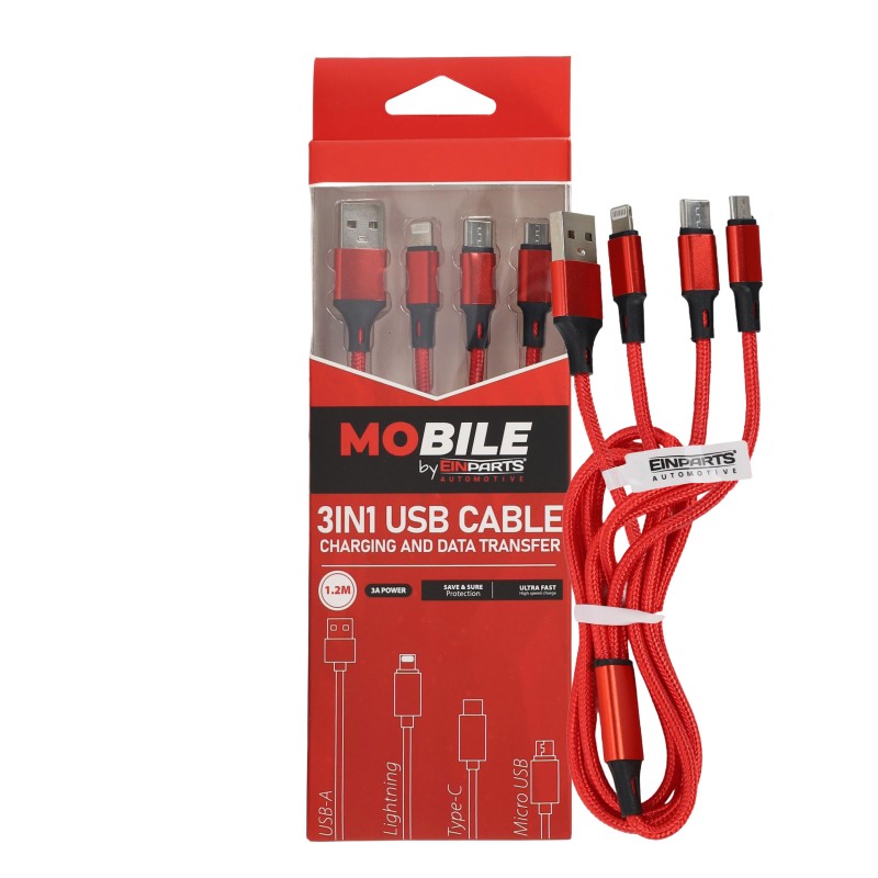 CABO 3 EM 1  USB-A  PARA  USB-C  1,2M  20-45W               